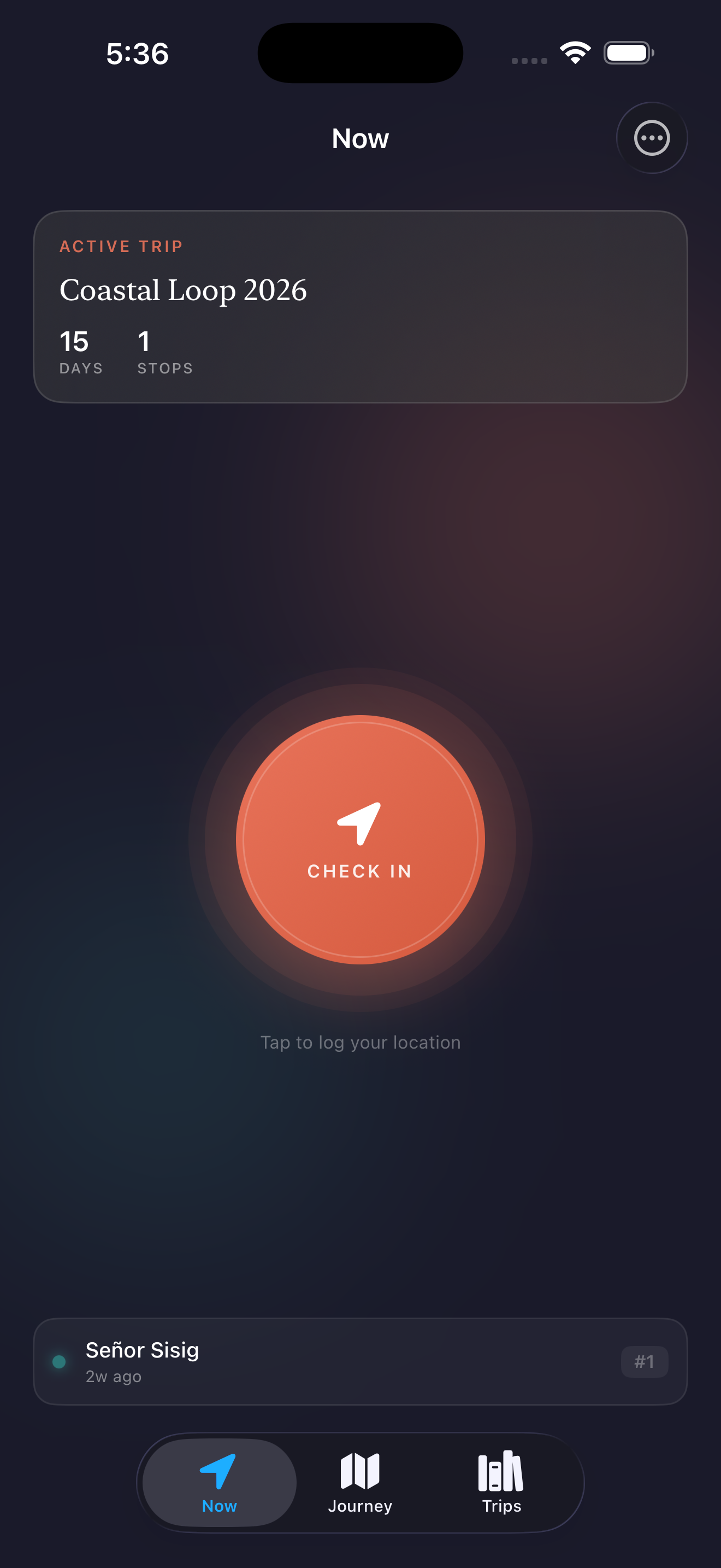 JourneyLog Check-in screen